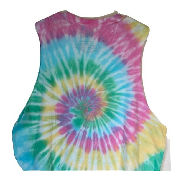 Mad Engine Unisex NWT Pride Tie Dye Peace Fringe Hem Tank TShirt Top Size XL - Picture 6 of 9